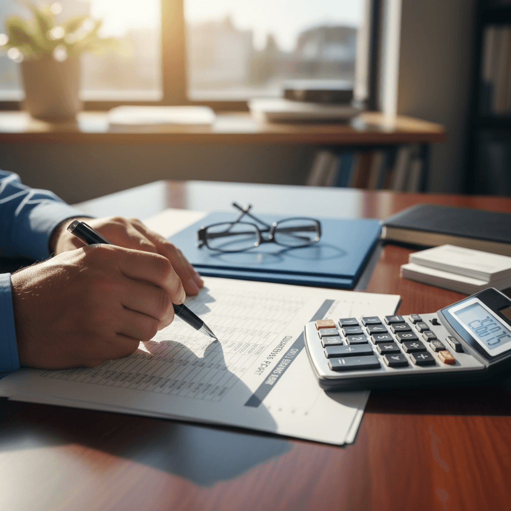 Manos revisando un reporte financiero con anotaciones a mano